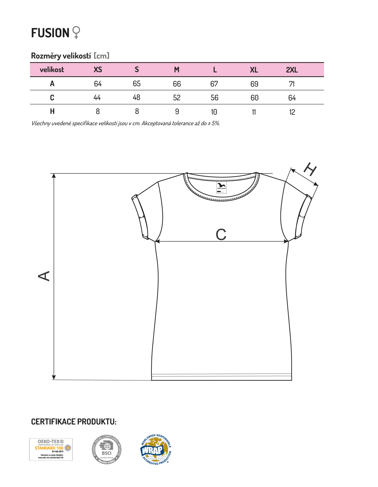 tabulka velikosti - damske fusion
